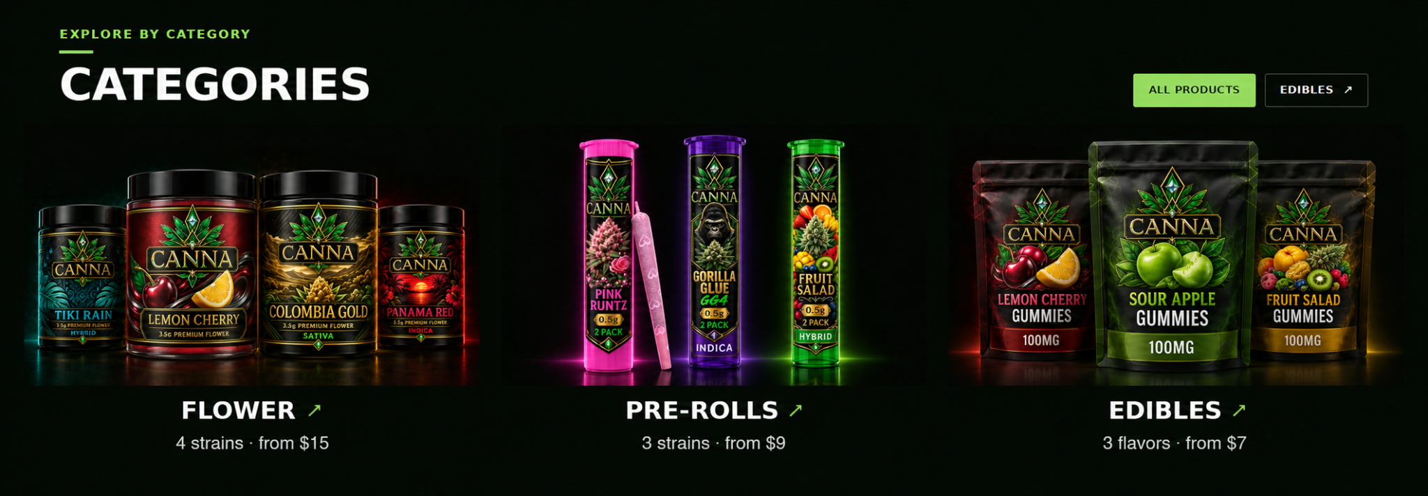 CANNA flower, pre-rolls and gummies collections